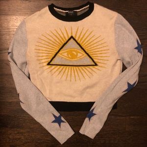 Nasty Gal all seeing eye crop light sweater S